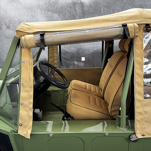 Thanos Designs Mini Moke Outside Side View Opened Soft Top