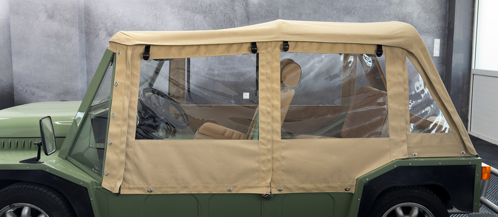 Thanos Designs Mini Moke Side Outside View Closed Soft Top